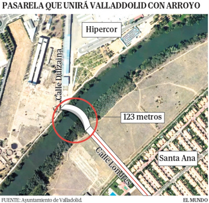 Infografía de la pasarela que unirá Valladolid con Arroyo a través del río Pisuerga